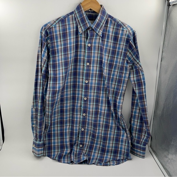 Peter Millar Blue and White Plaid Men's Shirt Small 100% Cotton - Picture 5 of 5
